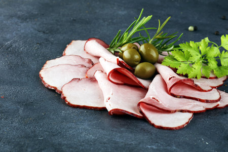 Holiday glazed sliced ham or boiled Ham Slices
