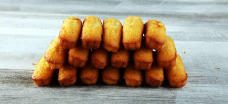 Classic French Madeleines cookies. Madeleines served on tableの写真素材