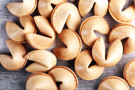 Many Chinese fortune cookie paper with prediction. Lucky fortune cookiesの写真素材
