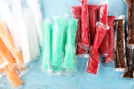 Colorful frozen fruit bar ice pops.の写真素材