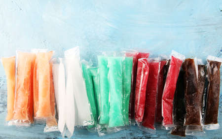 Colorful frozen fruit bar ice pops. with fruit tasteの写真素材