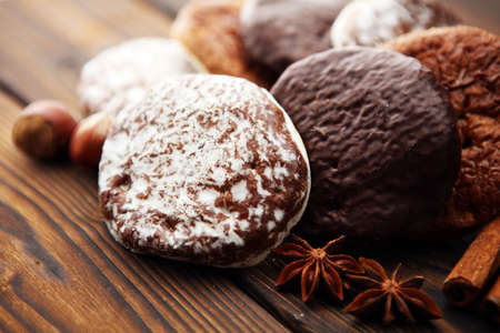 Typical German Gingerbreads such as Lebkuchen and Aachener Printen. christmas cookies with spices.の写真素材
