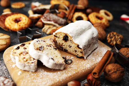 Christmas stollen and cookies. Traditional German festive baking.の写真素材