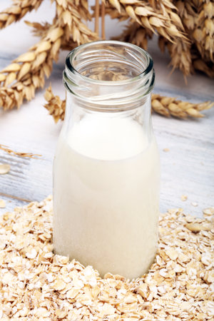 Alternative types of milks. Vegan substitute dairy milk. oatの写真素材