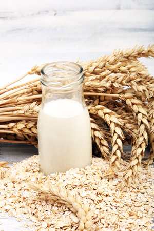 Alternative types of milks. Vegan substitute dairy milk. oatの写真素材