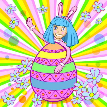 Bunny girl with easter eggのイラスト素材