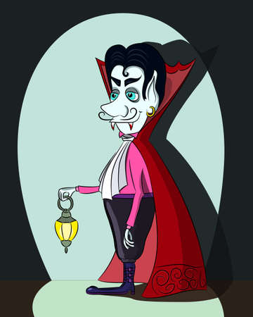Cartoon vampire with a lantern, vector illustrationのイラスト素材
