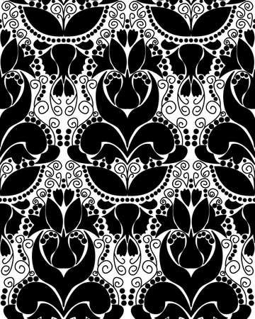 Seamless vintage ornament, black and white vector wallpaper patternのイラスト素材