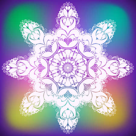 Colorful abstract snowflake made of contours flowers and curls, vector illustrationのイラスト素材
