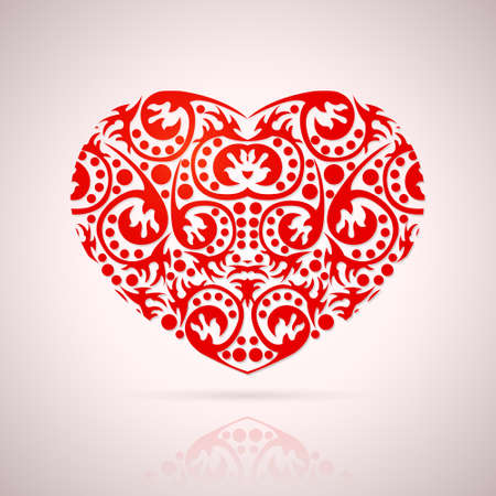 Abstract pattern with red heart of floral scrollsのイラスト素材