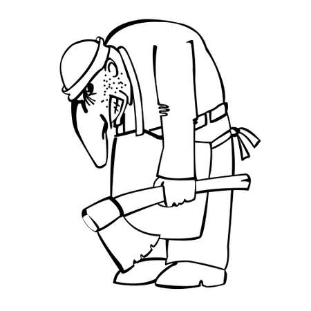 Angry hunchback with an axe, black and white illustrationのイラスト素材