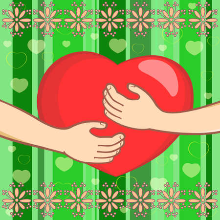 Card Valentine's Day with heart and handsのイラスト素材