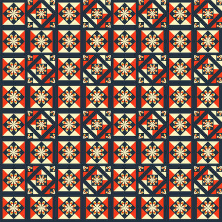 Seamless pattern with geometric shapes in bright colors on a dark backgroundのイラスト素材