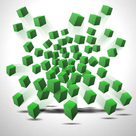Abstract vector green cubes in motion on white background.のイラスト素材