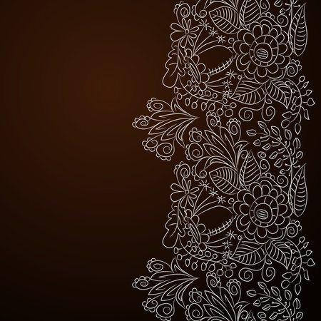Greeting card with silver floral ornament on brown backgroundのイラスト素材