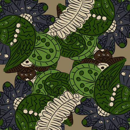 Vintage round pattern with abstract flowers and wingsのイラスト素材