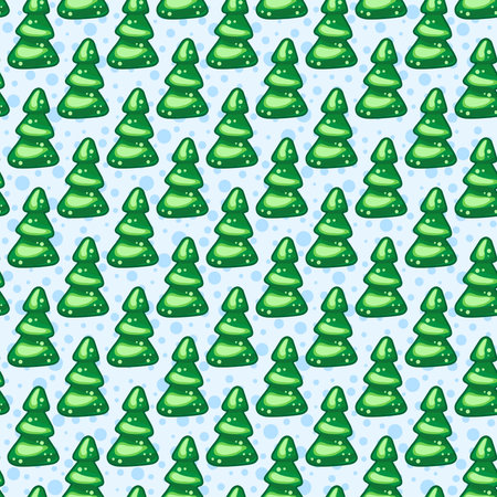Seamless pattern of Christmas trees with snowflakes. Vector illustration for your design background