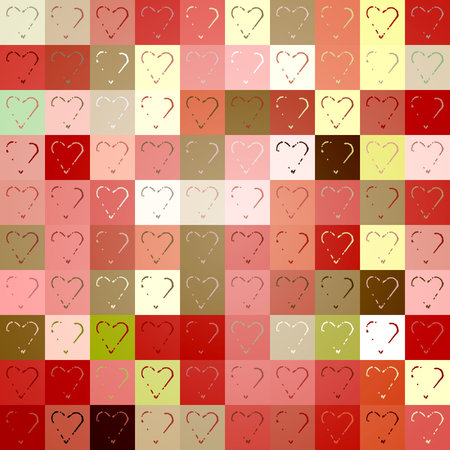 Seamless colorful pattern of squares and drawing hearts, vector illustration for your designのイラスト素材