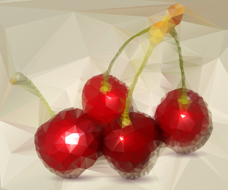 Polygonal red cherries. Vector illustration