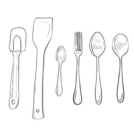 Vector sketch hand drawn illustration of kitchen utensilsのイラスト素材