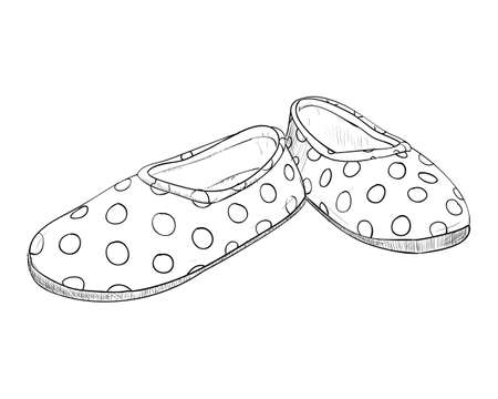 Hand drawn sketch with children's slippers. Vector illustrationのイラスト素材