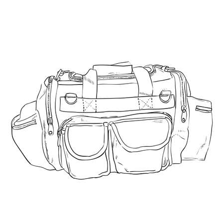 Vector sketch sports bag with pockets. Hand draw illustration.のイラスト素材