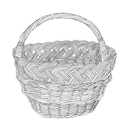 Vector sketch of wicker basket. Hand draw illustration.のイラスト素材