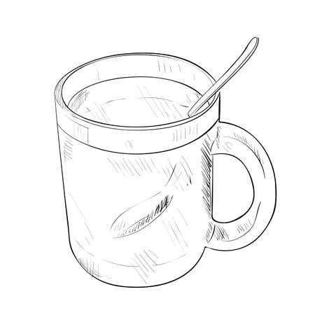 Vector sketch of cup with spoon. Hand draw illustration.のイラスト素材