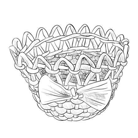 Vector sketch of wicker basket with ribbon. Hand draw illustration.のイラスト素材