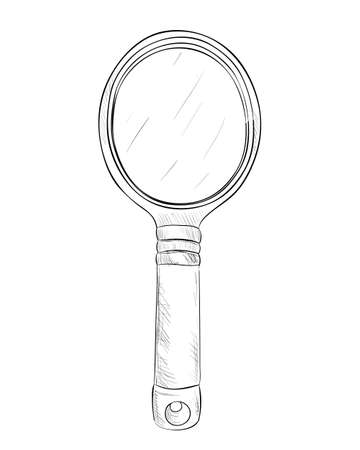 Vector sketch of hand mirror. Hand draw illustration.のイラスト素材