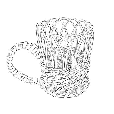 Vector sketch of wicker cup. Hand draw illustration.のイラスト素材