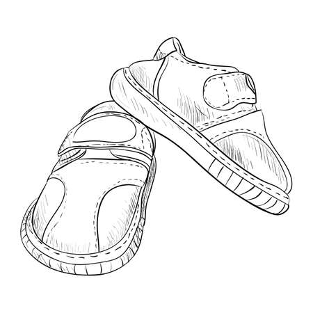 Vector sketch of kid boots. Hand draw illustration.のイラスト素材