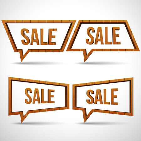 Wooden sale sign speech bubble icon. Vector template for designのイラスト素材
