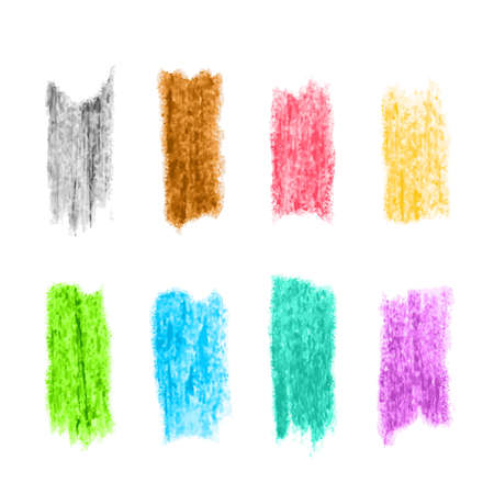 Grunge colorful chalk stripes. Set of vector brushes. Design elements on white backgroundのイラスト素材
