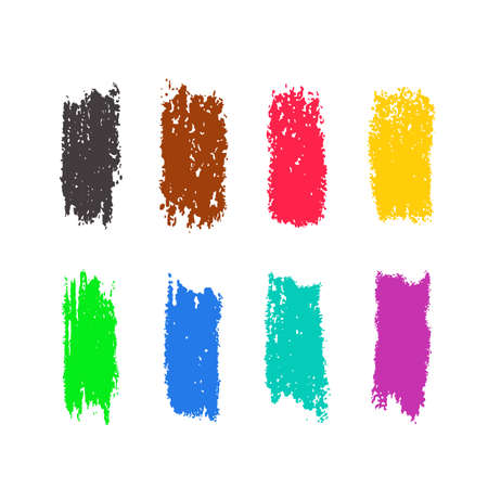 Grunge colorful chalk stripes. Highlight marker stroke, spots bright color. Set of vector brushes. Design elements on white backgroundのイラスト素材