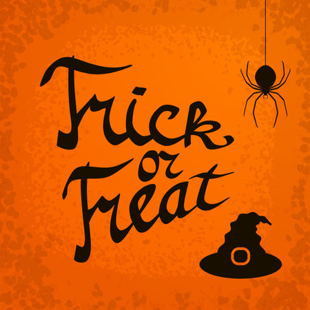 Trick or treat. Hand drawn Halloween lettering. Text banner for Happy Halloween greeting card. Vector design elements.のイラスト素材