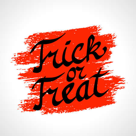 Trick or treat. Hand drawn Halloween lettering. Text banner for Happy Halloween greeting card. Vector design elements.のイラスト素材