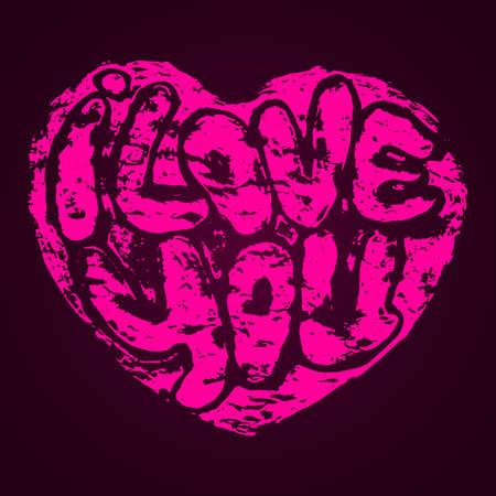 Words I Love you shaped in heart symbol. Hand draw lettering vector illustrationのイラスト素材