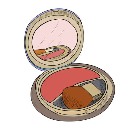 Color sketch of powder box with mirror. Vector illustrationのイラスト素材