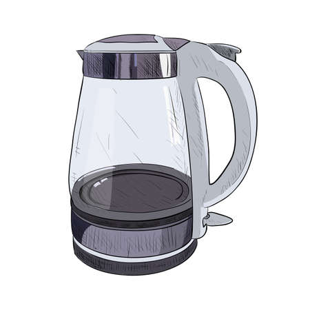 Vector color sketch of glass electric kettle. Hand drawn illustration.のイラスト素材