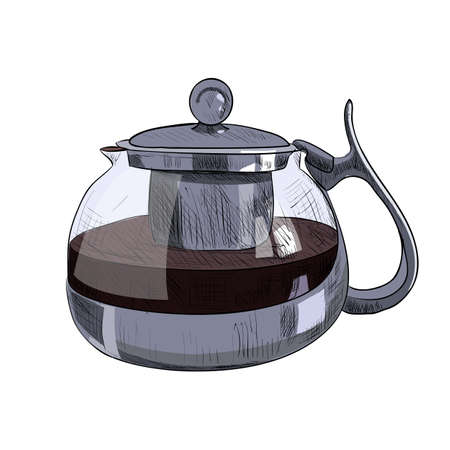 Vector color sketch of glass teapot, Hand drawn illustration.のイラスト素材