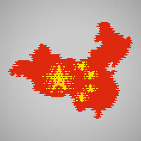Melted flag inside the melted map of China, Abstract clouds in the shape of the country, Vector illustration of flat design concept.のイラスト素材