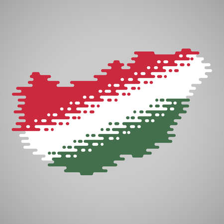 Melted flag inside the melted map of Hungary, Abstract clouds in the shape of the country, Vector illustration of flat design concept.のイラスト素材