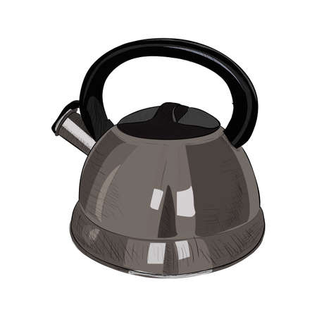 Vector color sketch illustration of kettle. Hand drawn illustration.のイラスト素材