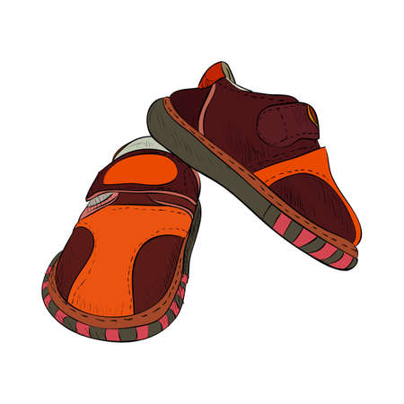 Vector color sketch of kid boots, Hand drawn illustration.のイラスト素材