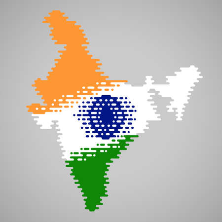 Melted flag inside the melted map of India. Abstract clouds in the shape of the country. Vector illustration of flat design concept.のイラスト素材