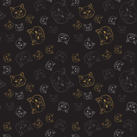 Seamless doodle colorful pattern with catsのイラスト素材