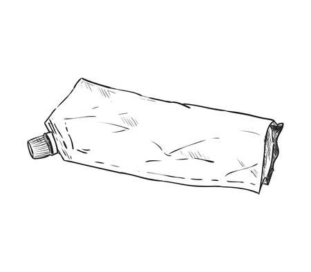 Hand drawn sketch packing for ketchup or sauce isolated on white backgroundのイラスト素材