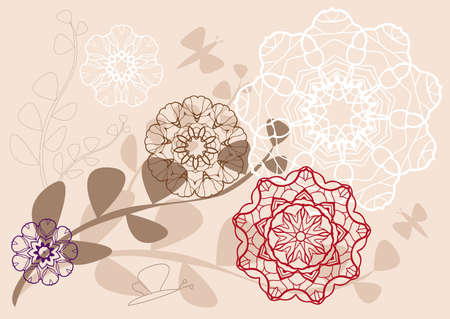 floral pattern with leaves and butterfliesのイラスト素材