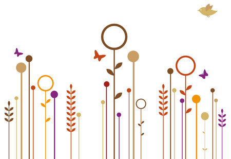 autumn garden with butterfliesのイラスト素材